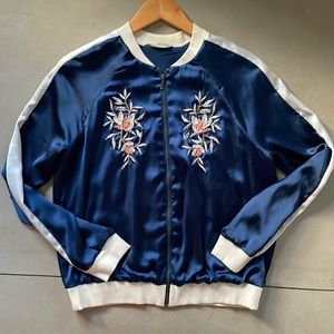 Blue embroidered bomber jacket